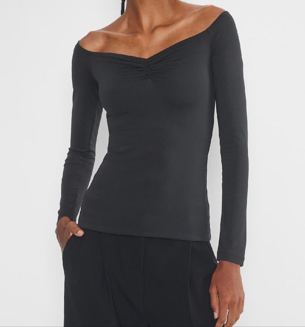 Aritzia Contour Ortega Long Sleeve Sweetheart Off-the-shoulder Top Black XL NEW